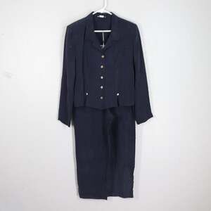 K.C. STUDIO Pant Suit Women 8 Black Button Front Jacket Slits Straight Leg